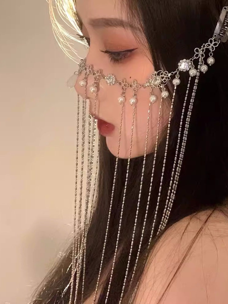 Ethereal Pearl Teardrop Tassel Headband for Women: An Elfin, Exotic-Style Hanfu Hair Accessory with a Classic Aesthetic