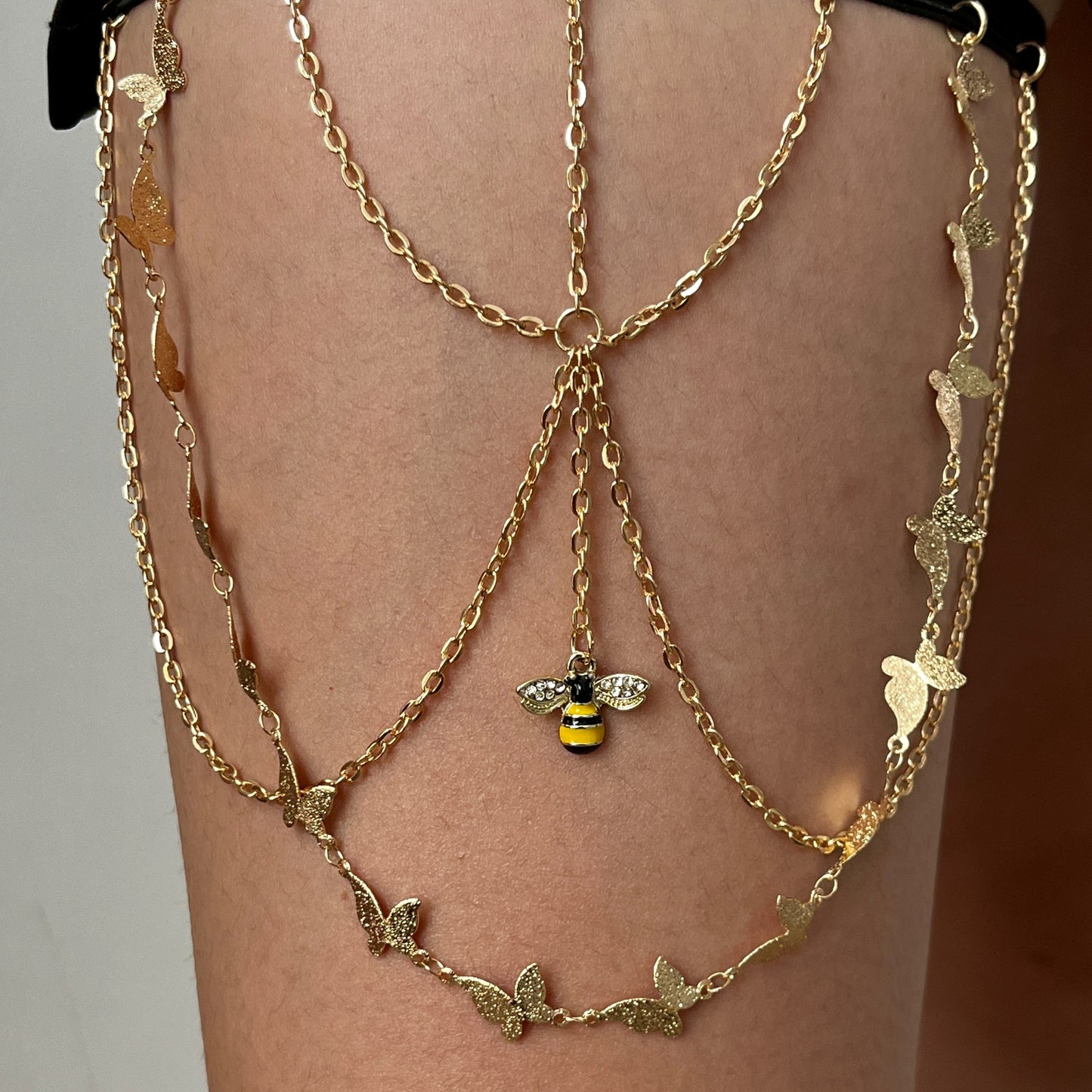 Sensual Butterfly & Bee Leg Chain Women's Pure Desire Style Fringe Butterfly Pendant & Bee Leg Ring Accessory