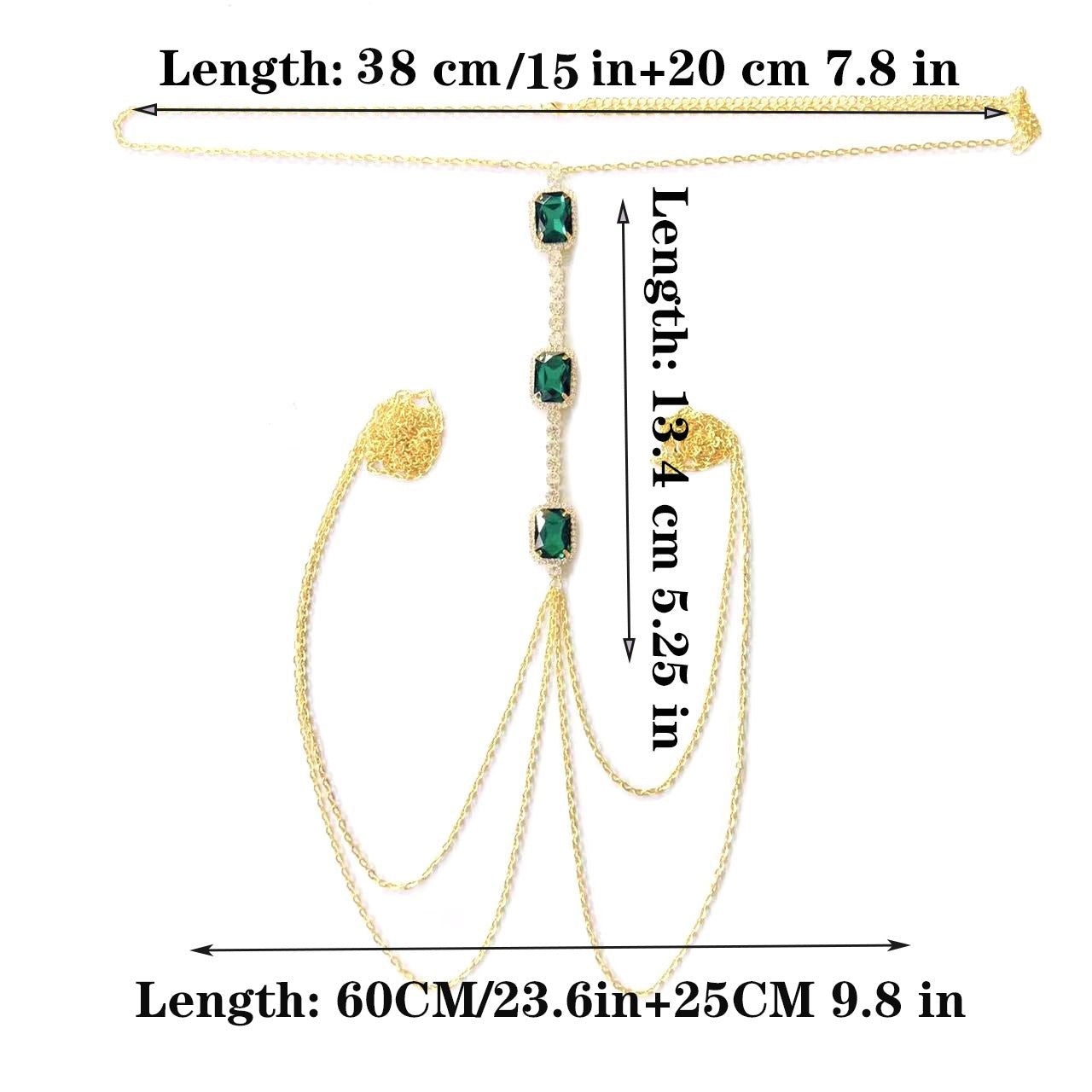Body Chain Creative Green Square Crystal Sexy Necklace Accessory for Women