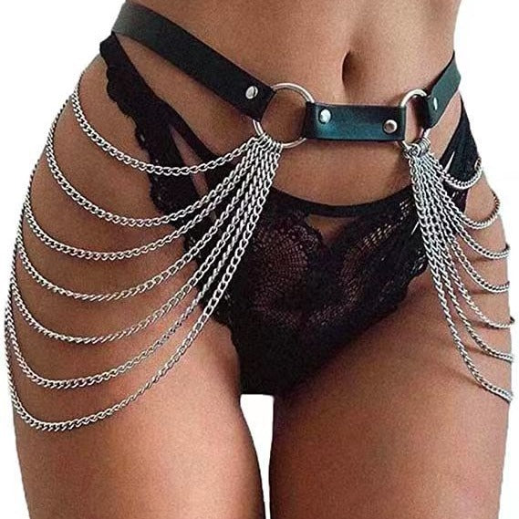 2025 Sexy PU Leather Waist Chain Accessory: Multi-layered Fringe and Chain Body Chain for a Slimming Waist Belt
