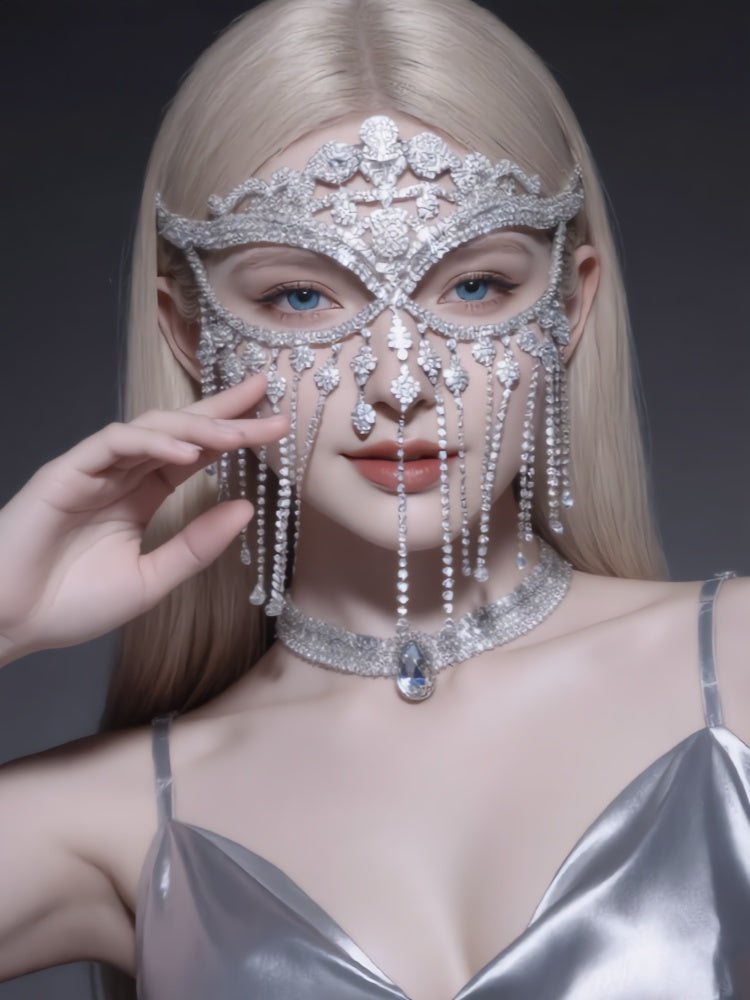 Sexy, niche-style veils; sequined and rhinestone-embellished fringe face veils for parties; mask-style stage accessories