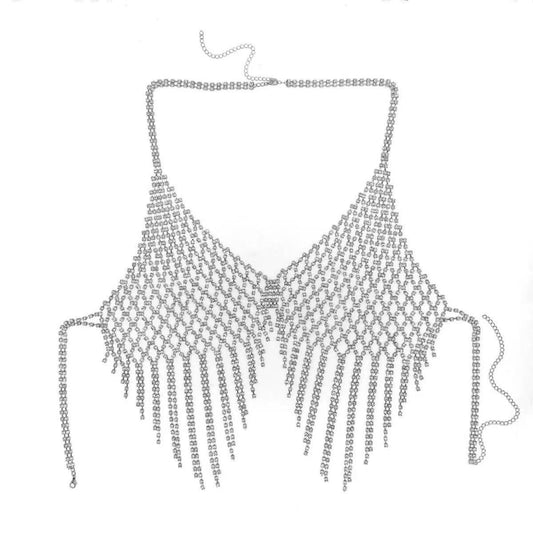 Fashionable Rhinestone Fringe Top Chain Women's Glamorous Luxury Necklace Vacation Casual Body Chain