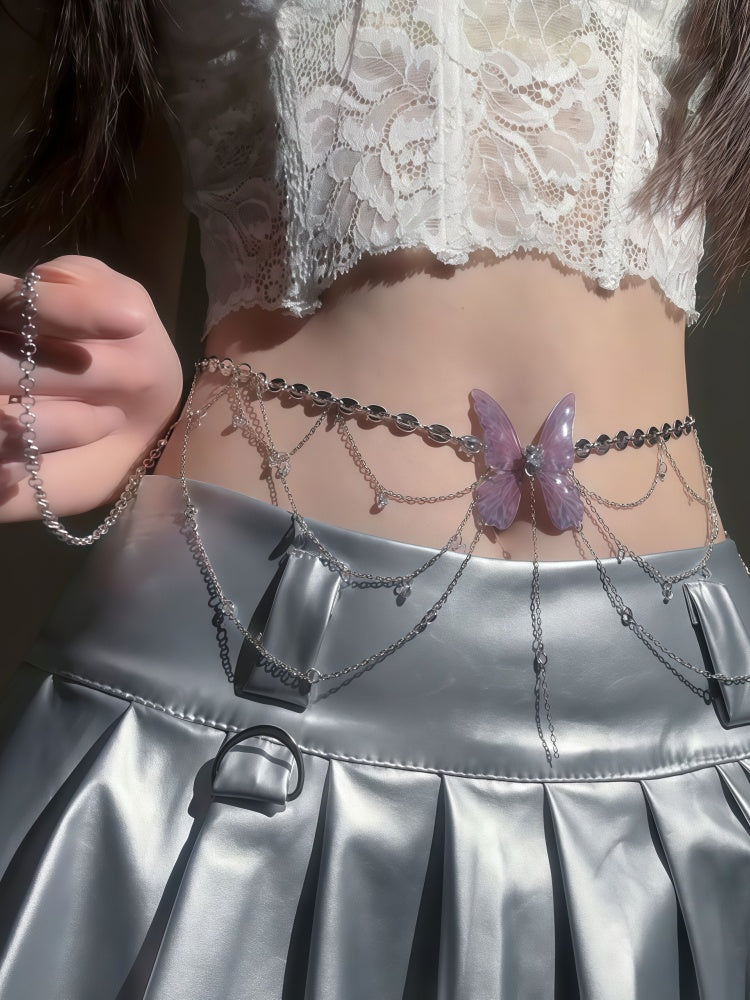 Rhinestone Butterfly Waist Chain, Long Layered Pearl Fringe Waist Ring, Sexy and Sensual High-End Navel Chain Accessory