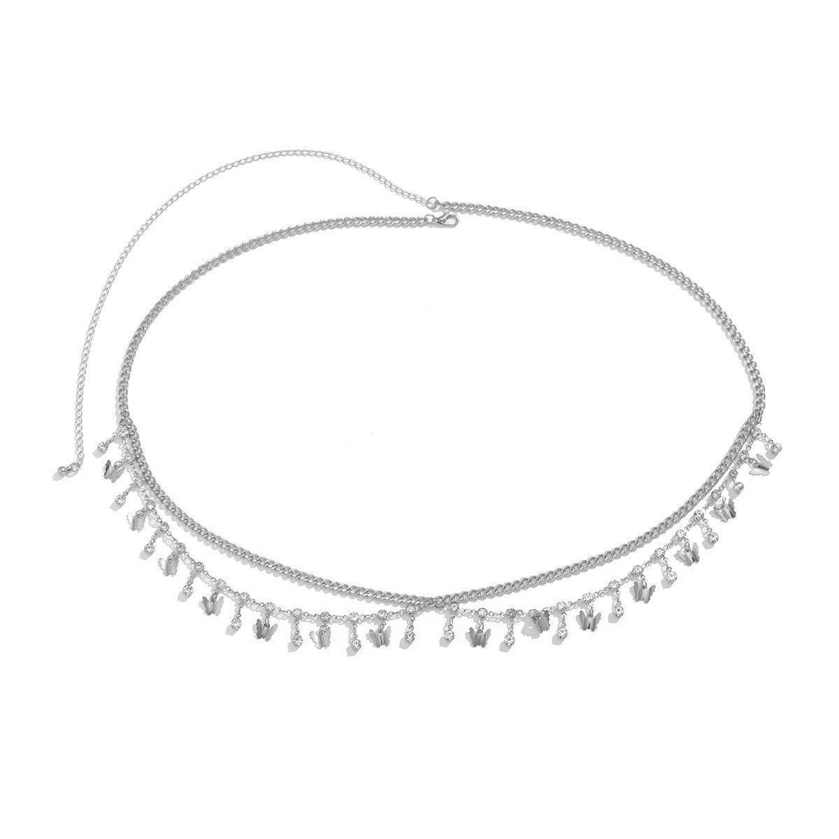 Stylish Hot Girl Waist Chain, Simi Butterfly Rhinestone Chain, Handmade Multi-Layer Fringe Beach Bikini Waist Accessory