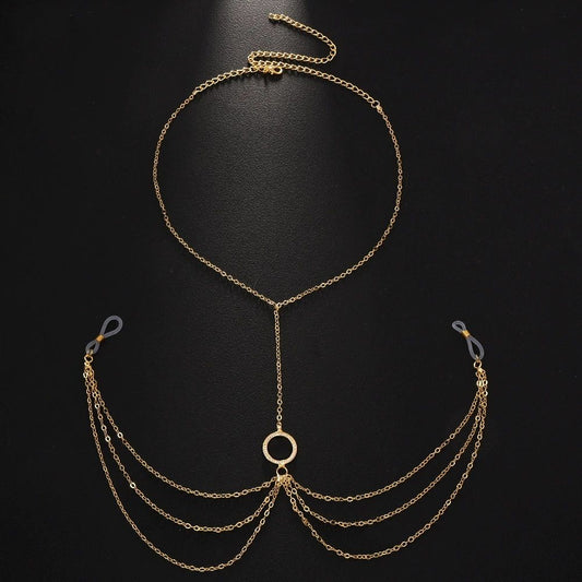 Diamond-Studded Round Sexy Necklace, Bikini Rhinestone Nightclub Accessories, Backless Body Chain for Women