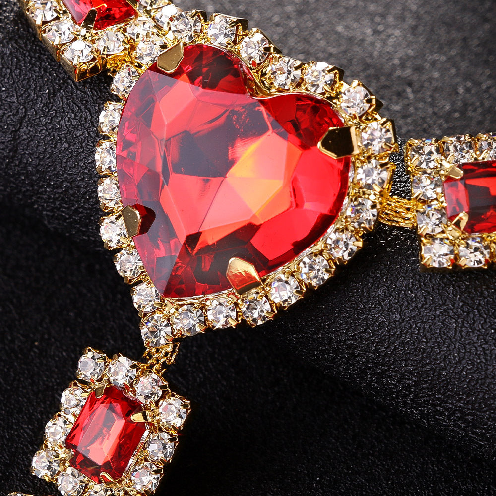 Red Diamond Heart Panty Chain, Women's Sexy Geometric Body Chain Bikini Accessory