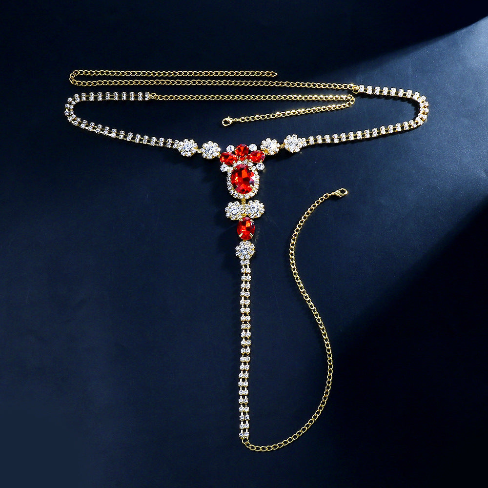 Ruby Rhinestone Panty Chain, Sexy Lingerie Thong Body Chain with European Style for Women, Premium Quality