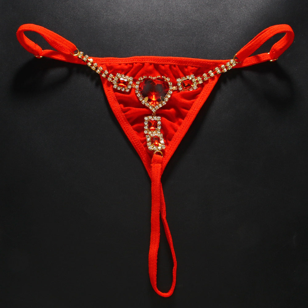 Red Diamond Heart Panty Chain, Women's Sexy Geometric Body Chain Bikini Accessory