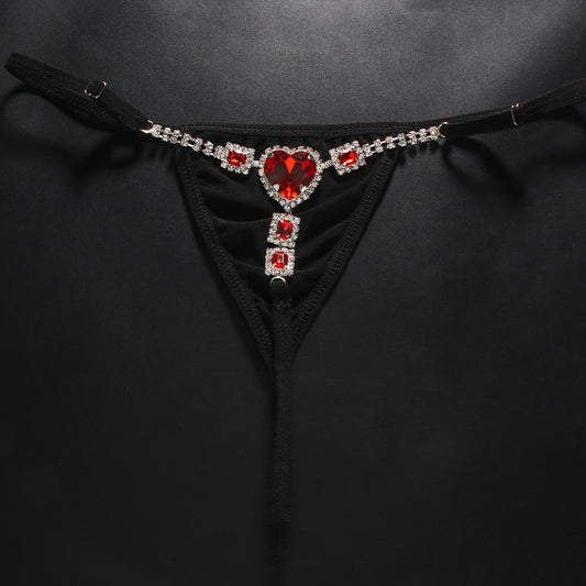 Red Diamond Heart Panty Chain, Women's Sexy Geometric Body Chain Bikini Accessory