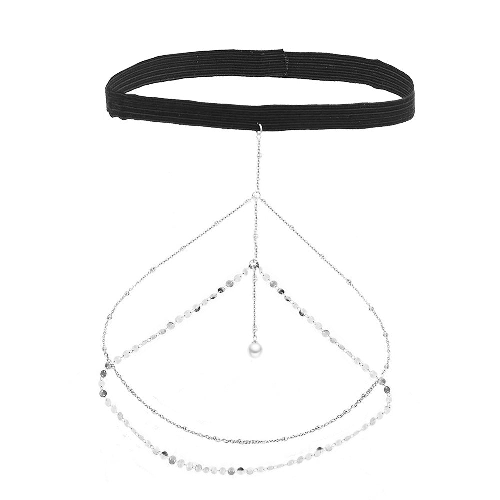 Luxury Pearl Pendant Necklace with Sequins Double-Layer Leg Chain Sweet-Edgy Style Elastic Leg Cuff