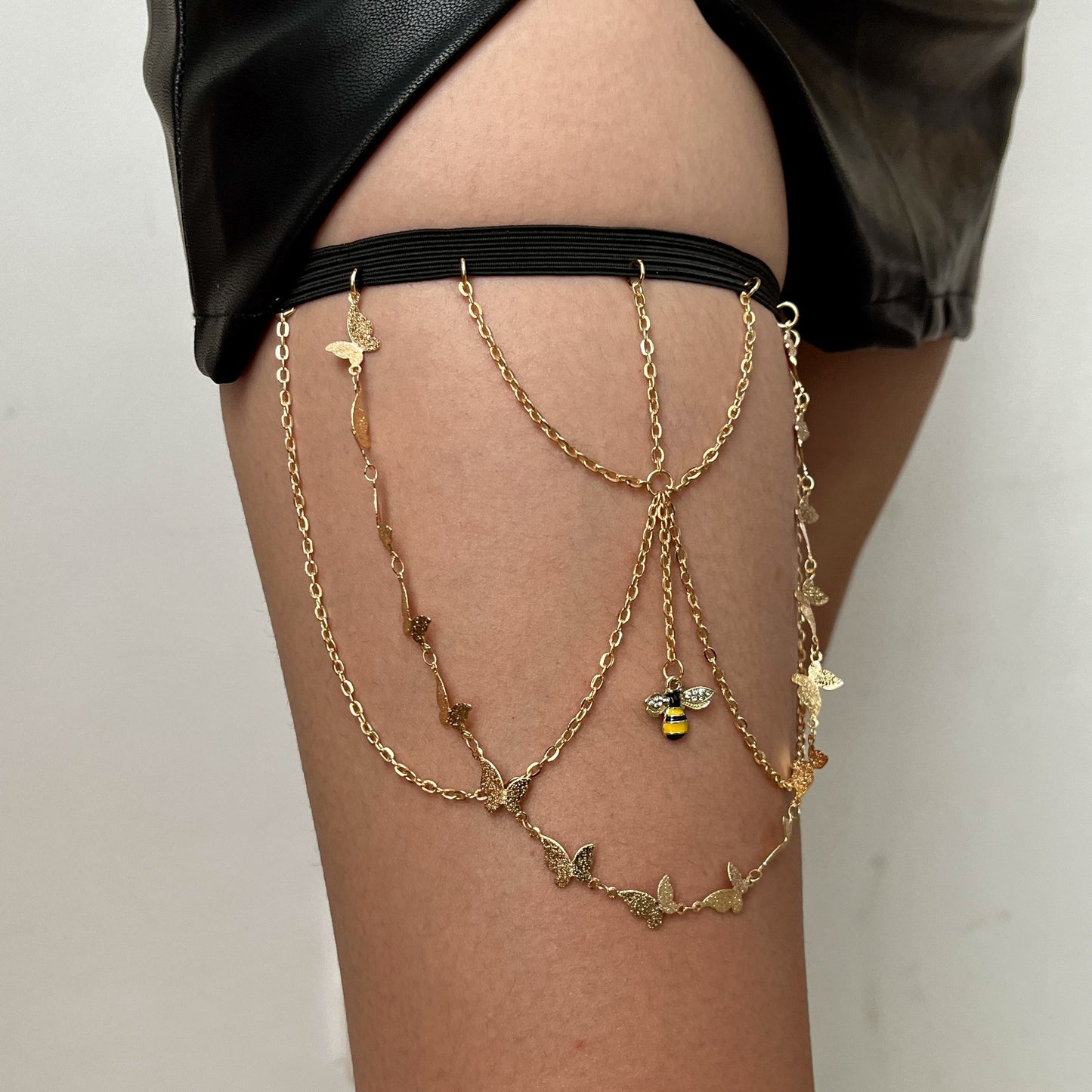 Sensual Butterfly & Bee Leg Chain Women's Pure Desire Style Fringe Butterfly Pendant & Bee Leg Ring Accessory