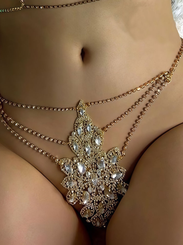 Body Chain, Women's Rhinestone Floral Bra and Panty Set—A Luxurious and Sensual Body Chain Set