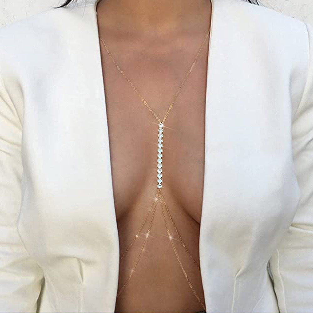 European and American sexy rhinestone bra chain, simple body chain jewelry, sparkly nightclub party jewelry.