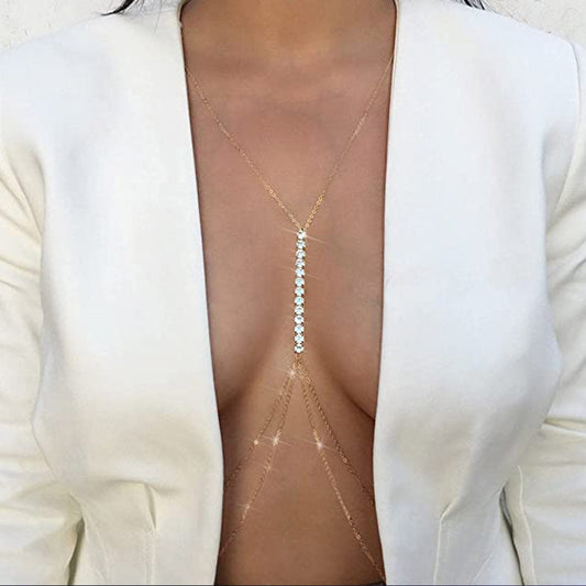 European and American sexy rhinestone bra chain, simple body chain jewelry, sparkly nightclub party jewelry.
