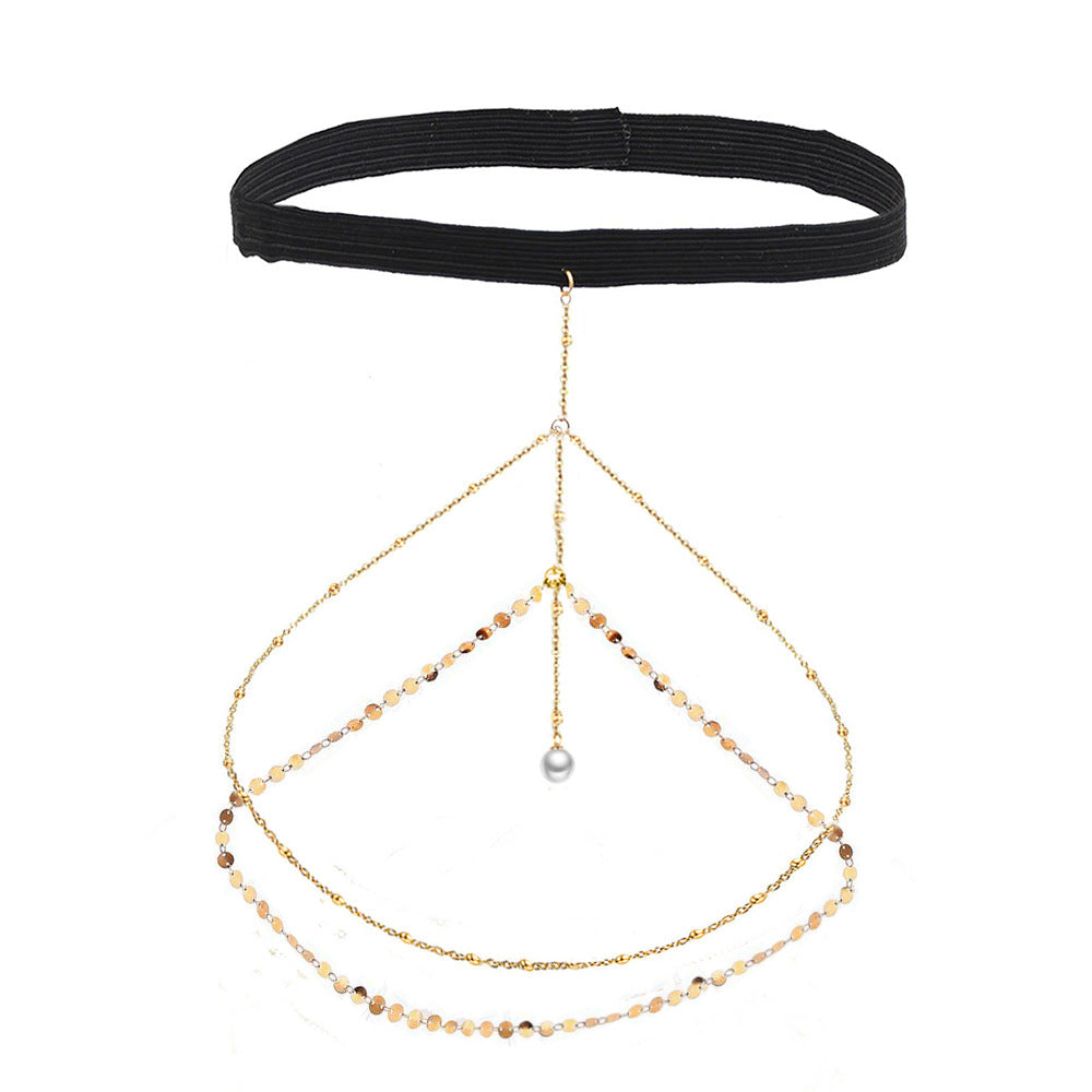 Luxury Pearl Pendant Necklace with Sequins Double-Layer Leg Chain Sweet-Edgy Style Elastic Leg Cuff
