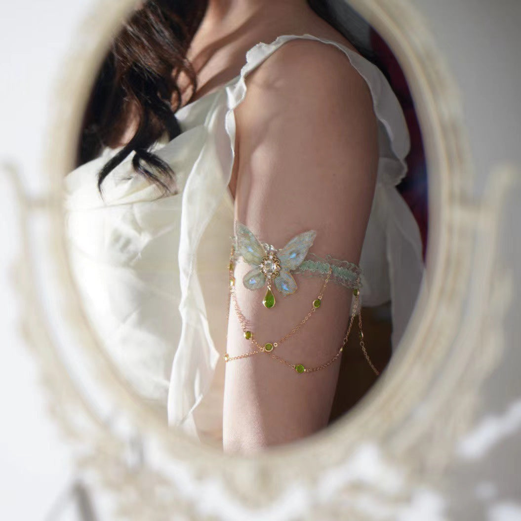 Pure Desire Lace Sensual Butterfly Fringe Arm Cuff, Women's Niche Design Instagram-Inspired Collar, Light Luxury Style Adjustable Leg Chain