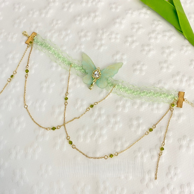 Pure Desire Lace Sensual Butterfly Fringe Arm Cuff, Women's Niche Design Instagram-Inspired Collar, Light Luxury Style Adjustable Leg Chain