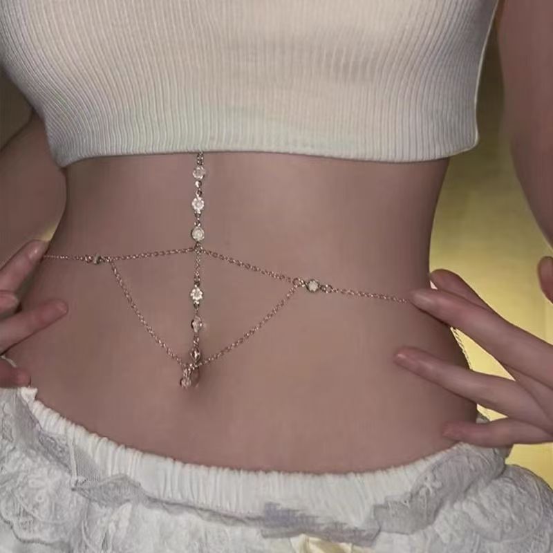 Sexy Fringe Navel Chain with Sparkling Rhinestones, Unique Necklace and Waist Chain, Women's Summer Accessories