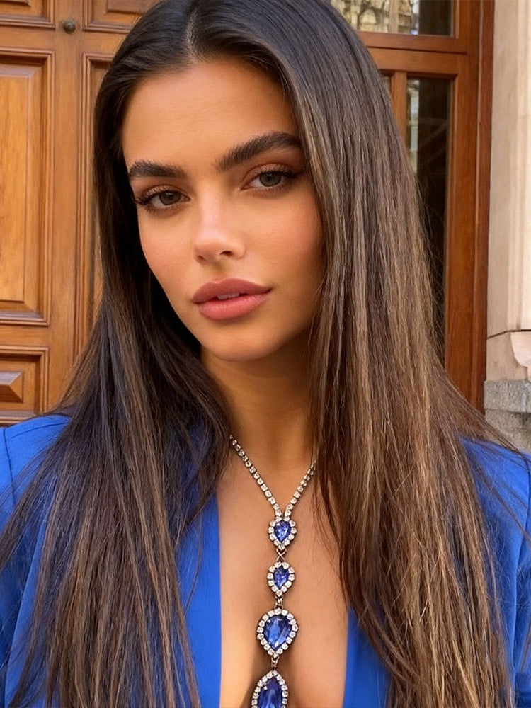 Rhinestone Claw Chain, Sexy Rhinestone Body Chain, Fashionable Symmetrical Teardrop Necklace for Women