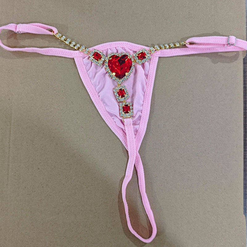 Red Diamond Heart Panty Chain, Women's Sexy Geometric Body Chain Bikini Accessory