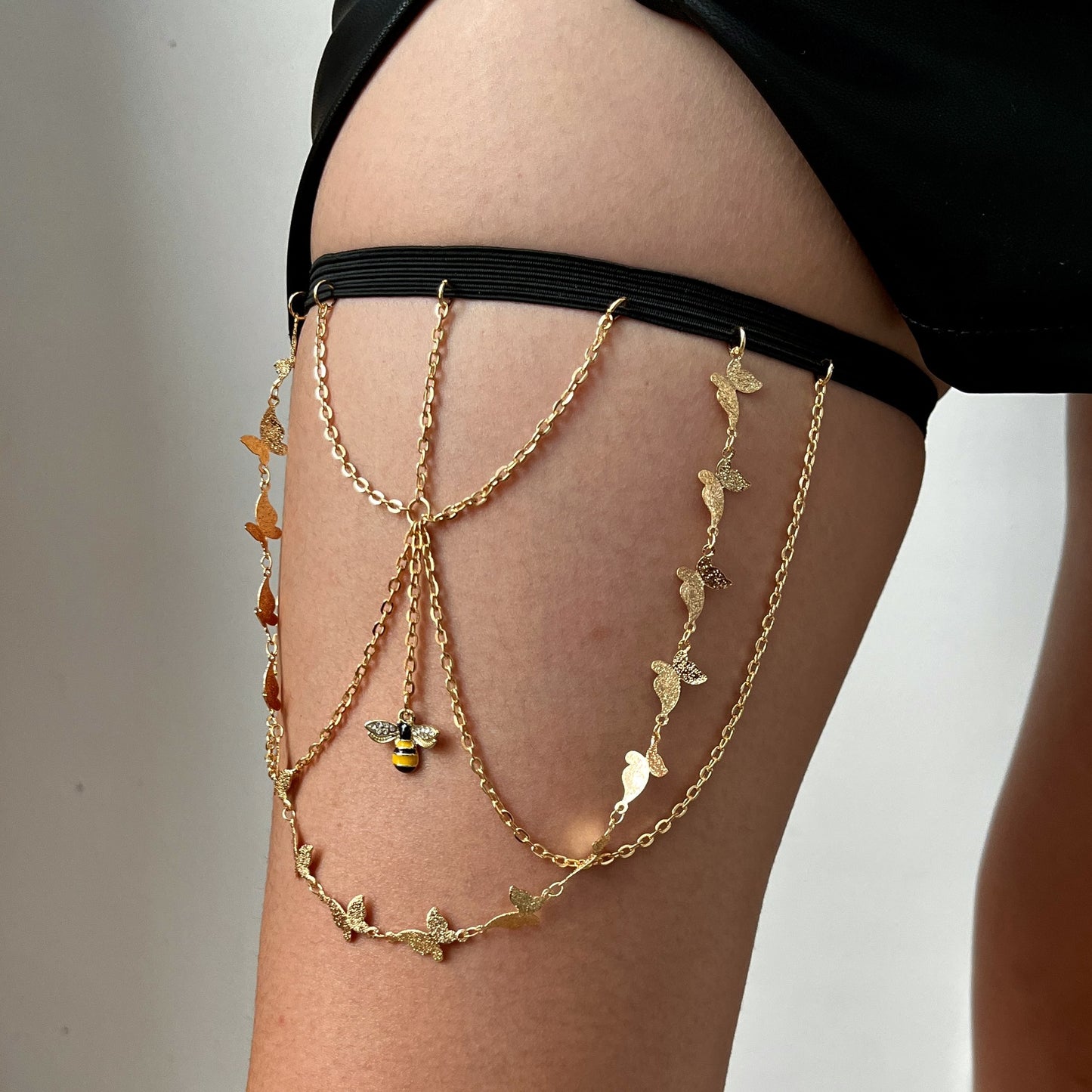 Sensual Butterfly & Bee Leg Chain Women's Pure Desire Style Fringe Butterfly Pendant & Bee Leg Ring Accessory