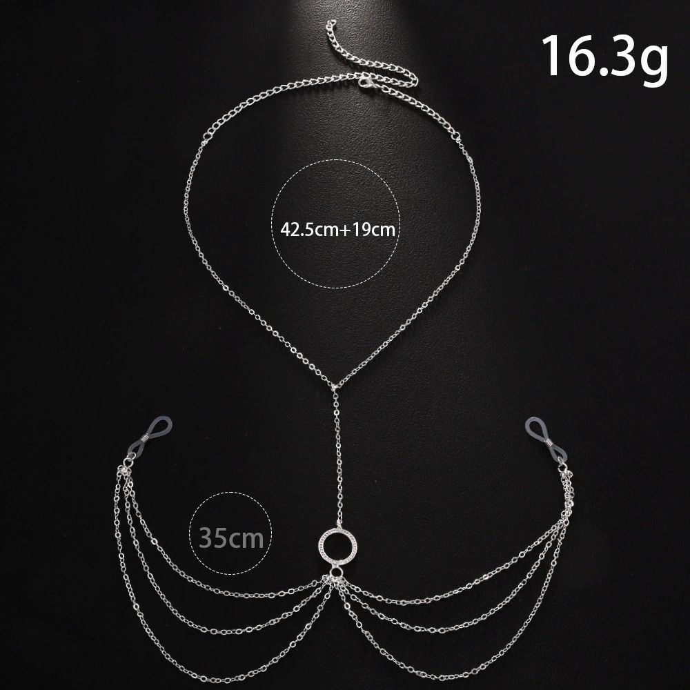 Diamond-Studded Round Sexy Necklace, Bikini Rhinestone Nightclub Accessories, Backless Body Chain for Women