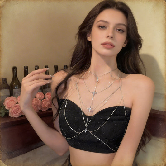 Sparkling Zircon Fringe Necklace, Women's Summer Trendy Hot Girl Body Chain Necklace, Full-Body Sexy Bikini 3D Back Chain