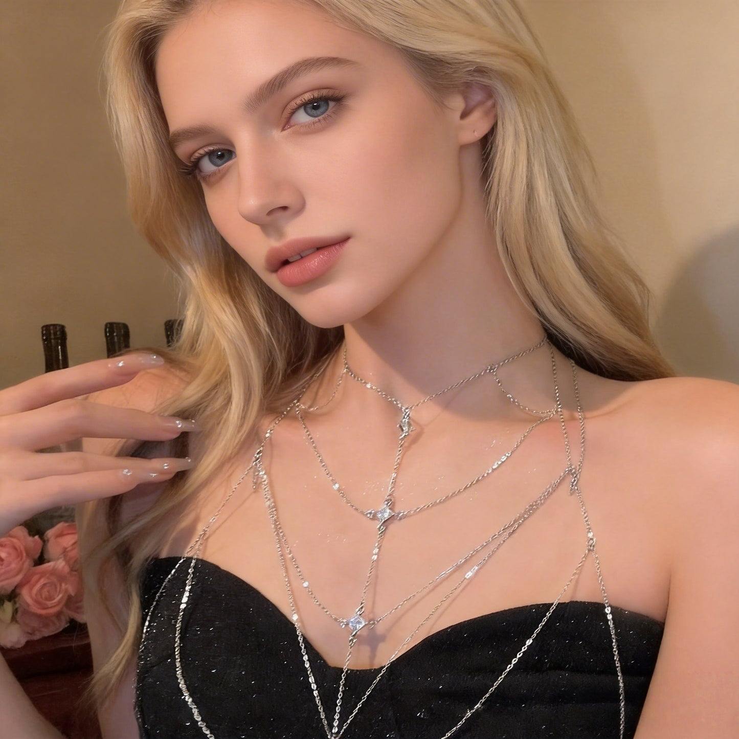 Sparkling Zircon Fringe Necklace, Women's Summer Trendy Hot Girl Body Chain Necklace, Full-Body Sexy Bikini 3D Back Chain