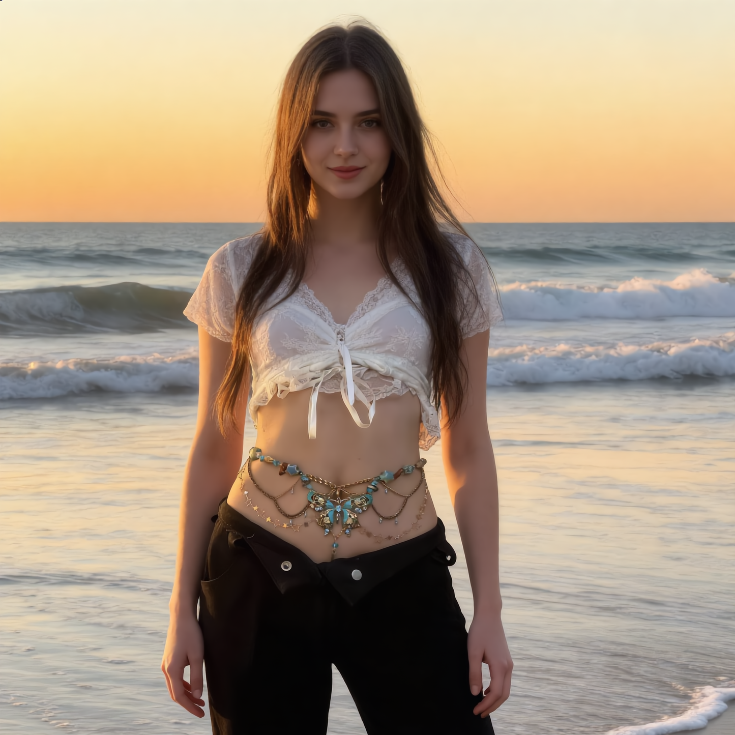 Bohemian Butterfly Waist Chain Women's Dress Accessory Luxurious Resort-Style Metal Body Chain