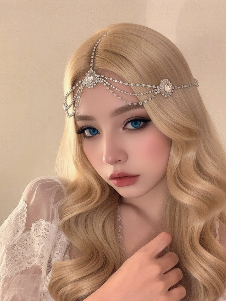 Stylish and unique rhinestone fringe headpiece, traditional-style ethnic-inspired rhinestone hair chain, ethereal forehead chain accessory