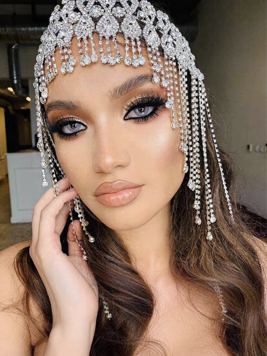 Rhinestone Fringe Headpiece, Women's Sparkling Full-Rhinestone Hair Chain Accessory