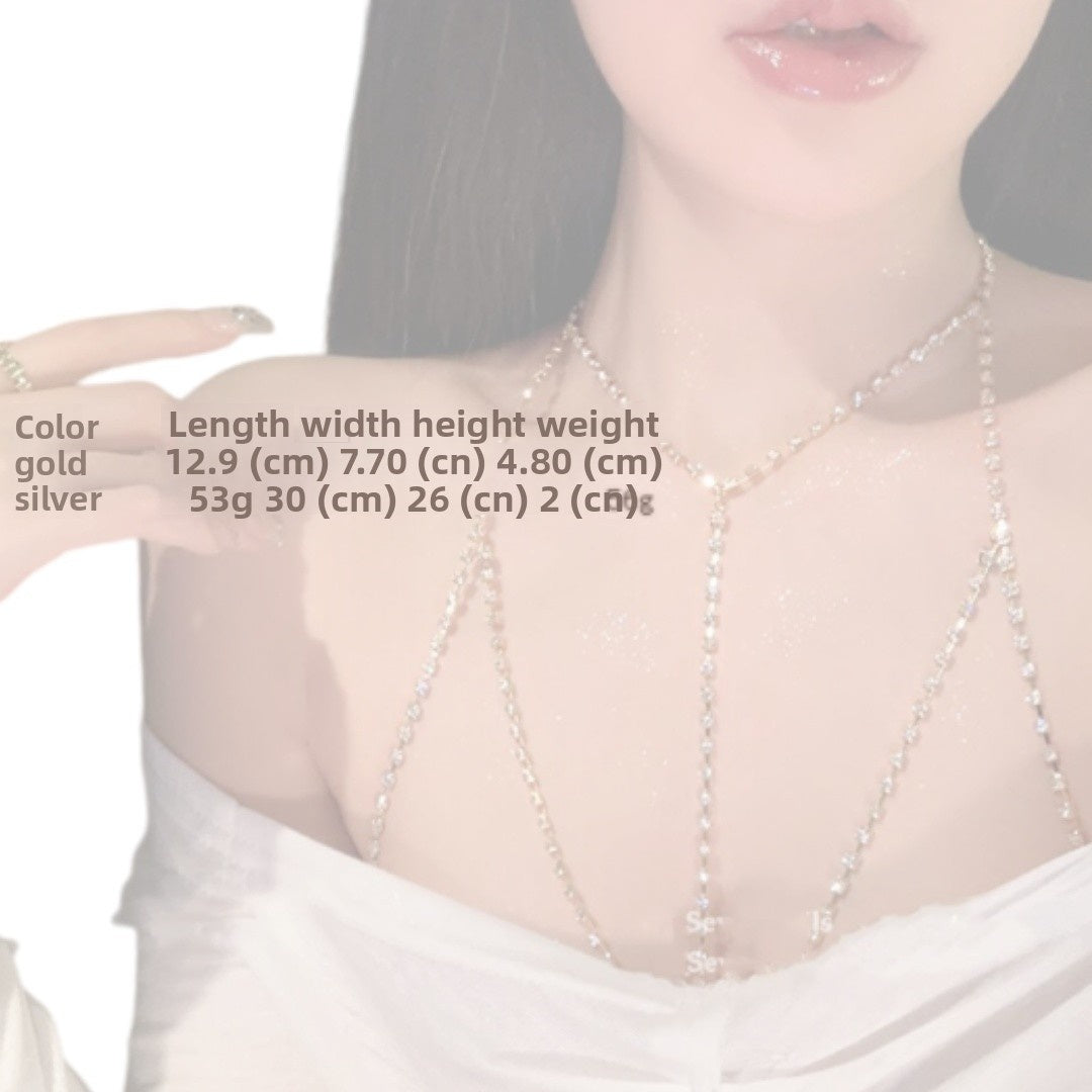 Body chain, collarbone chain, body necklace, sparkling diamond sexy necklace for women